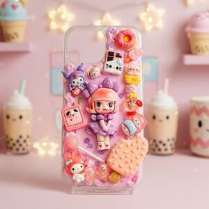 Kawaii Girl Pink & Lavender Decoden Phone Case for any model Handmade